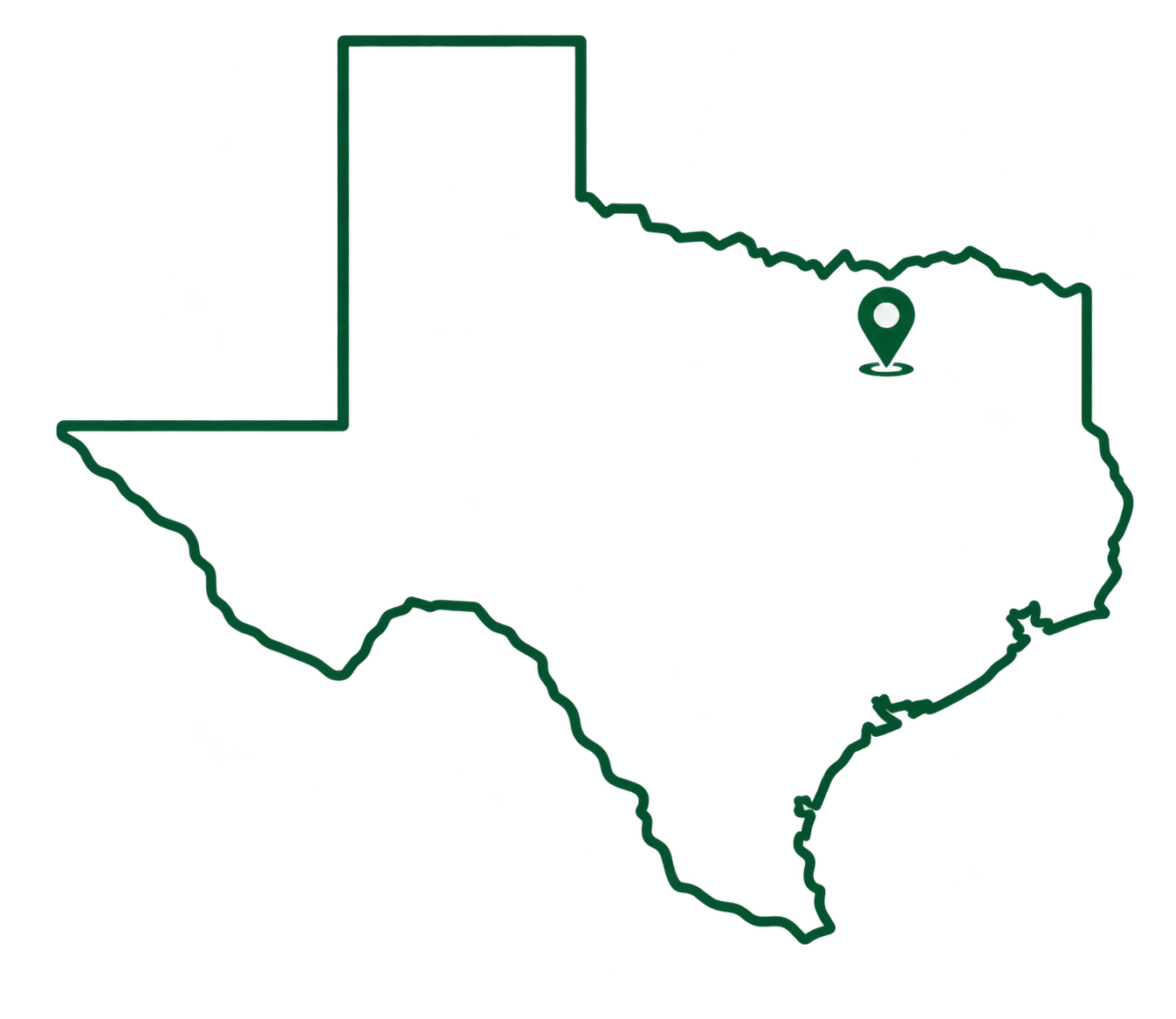 Outline of North Texas with Rebound Vending's McKinney coverage area highlighted